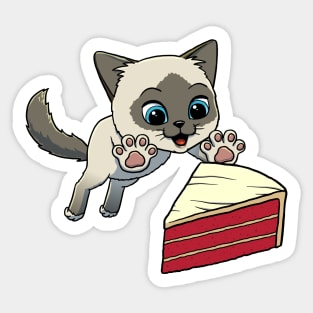 Birman Cat excited to eat Red Velvet Cake Sticker